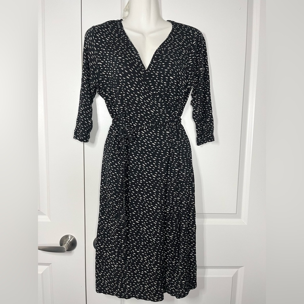 Marimekko Spotted Wrap Dress Knee Length Size Medium Modal 113 Musta Kottarainen